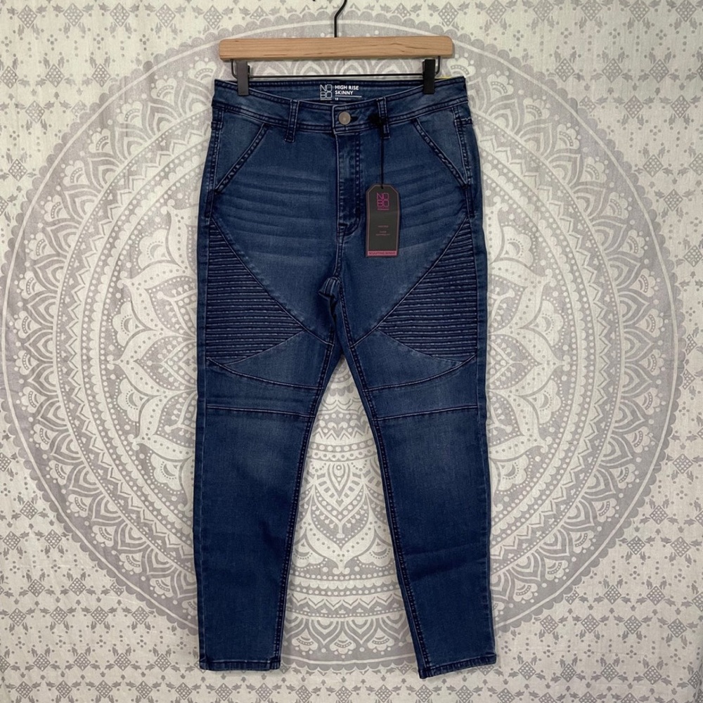 Nwt $18 No Boundaries Walmart Skinny Jeans Pants High Rise Moto Blue Stretch 13
